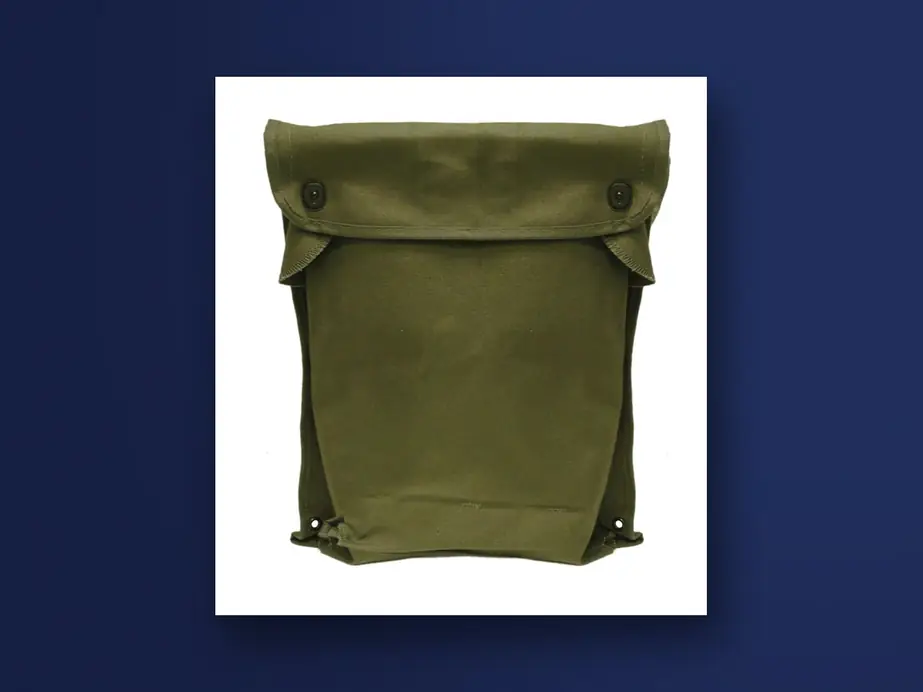 Olive drab canvas maintenance manual case with a snap flap